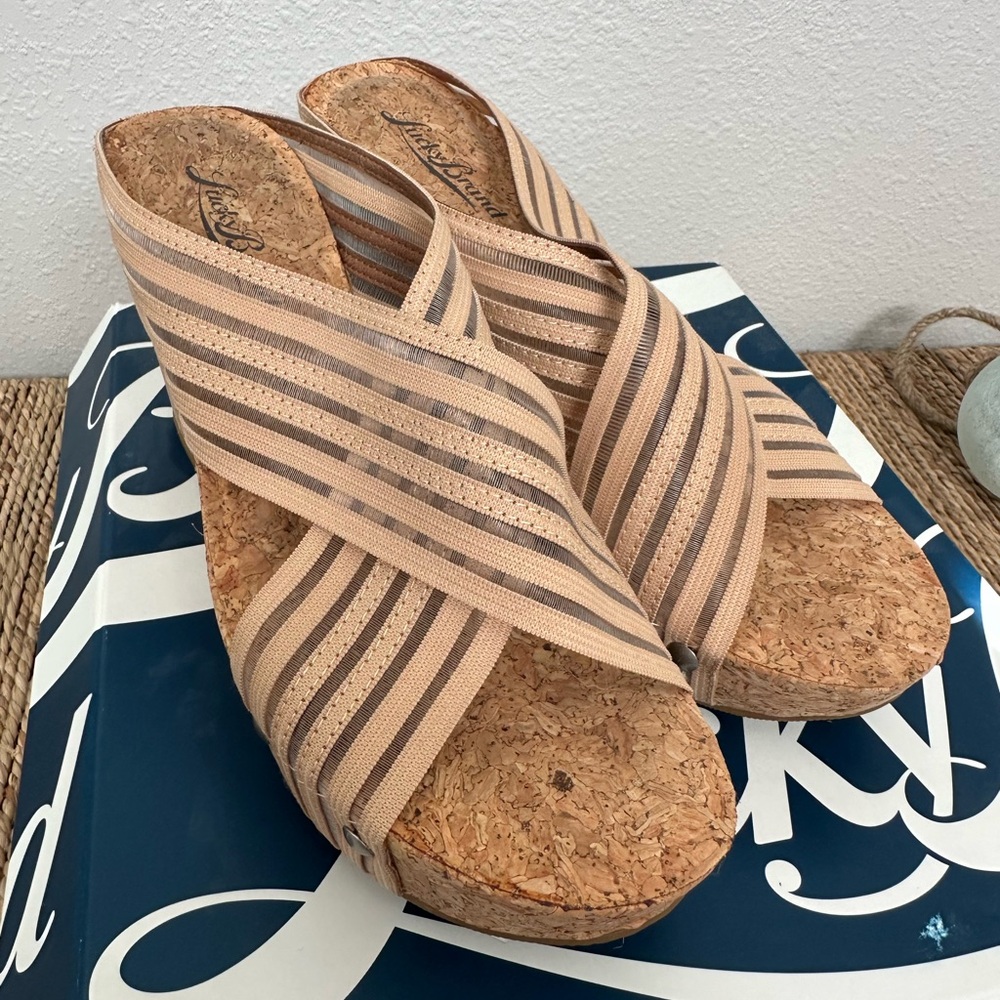 NEW Lucky Brand Tan Striped Wedges